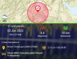 Gempa 4,8 Magnitudo Guncang Luwu Utara
